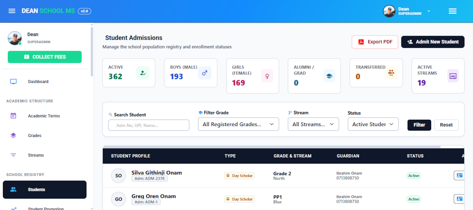 Dean School MS Dashboard UI